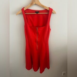 Karen Millen red corset square neck ponte fit and flare dress size‎ 2